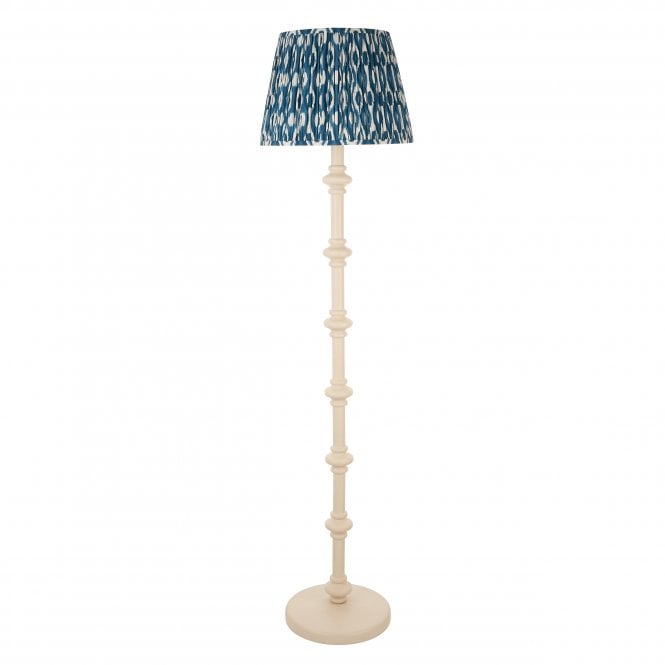Carnaby Almond White Floor Lamp with Ikat Shade in Marlin Blue