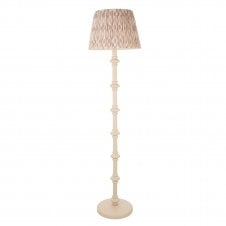 white floor lamp with neutral ikat pattern shade