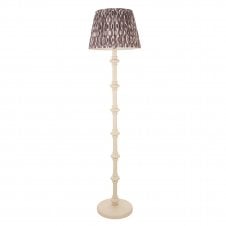 white floor lamp with grey ikat pattern shade