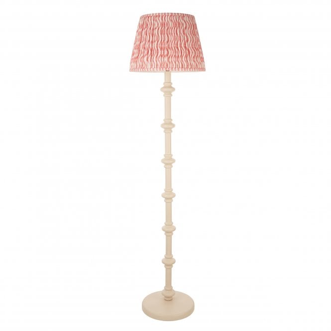 Carnaby Almond White Floor Lamp with Ripple Shade in Coral Pink