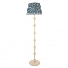 white floor lamp with blue ripple pattern shade