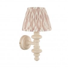 white wall light with neutral ikat pattern shade