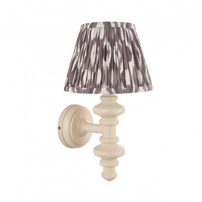 Carnaby Almond White Wall Light with Ikat Shade in Pearl Grey