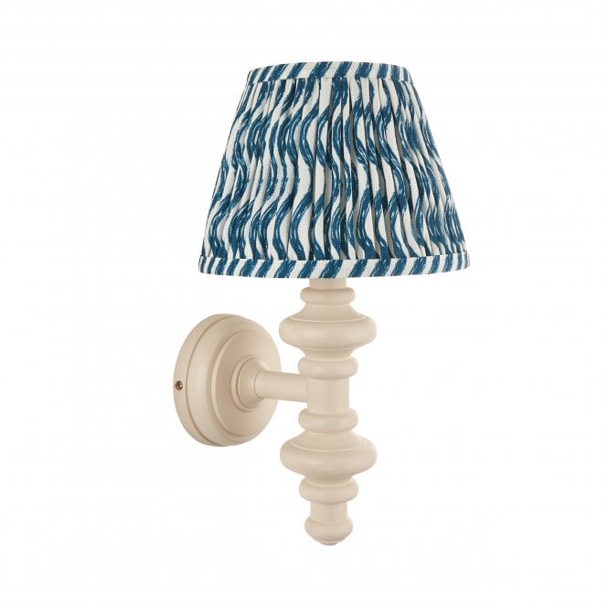 Carnaby Almond White Wall Light with Ripple Shade in Marlin Blue