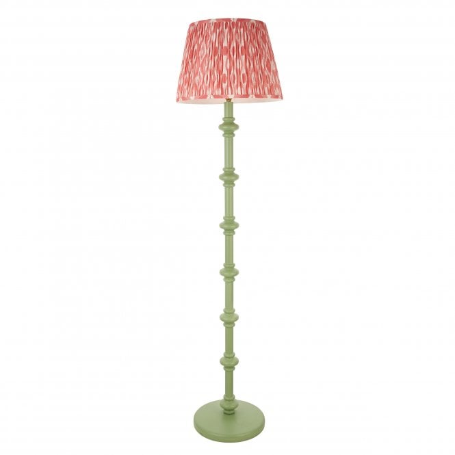 Carnaby Cotswold Green Floor Lamp with Ikat Shade in Coral Pink