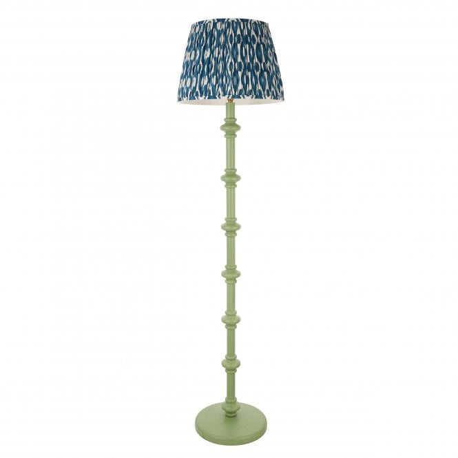 Carnaby Cotswold Green Floor Lamp with Ikat Shade in Marlin Blue