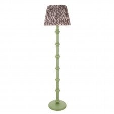 green floor lamp with grey ikat pattern shade