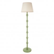 green floor lamp with white tapered shade