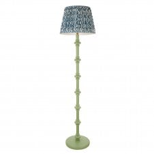 green floor lamp with blue ripple pattern shade