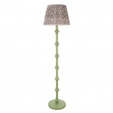 green floor lamp with grey ripple pattern shade