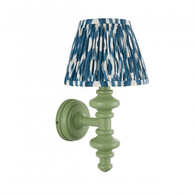 Carnaby Cotswold Green Wall Light with Ikat Shade in Marlin Blue