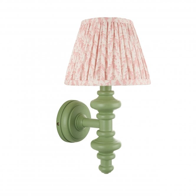 Carnaby Cotswold Green Wall Light with Leaf Shade in Peach