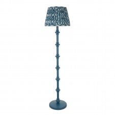 blue floor lamp with ikat pattern shade
