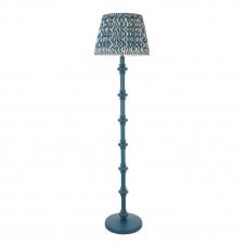 blue floor lamp with ripple pattern shade