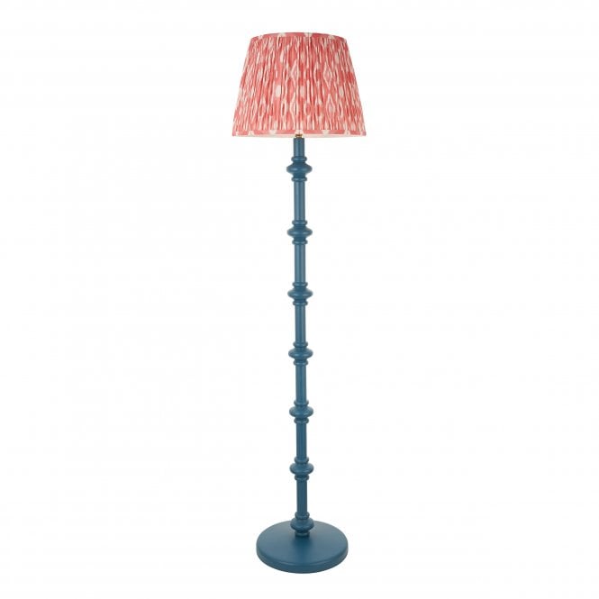 Carnaby Marlin Blue Floor Lamp with Ikat Shade in Coral Pink