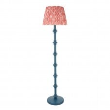 blue floor lamp with pink ikat pattern shade