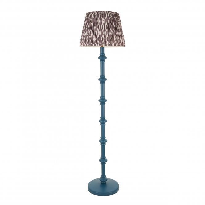 Carnaby Marlin Blue Floor Lamp with Ikat Shade in Pearl Grey