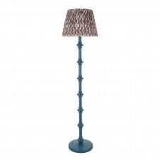 blue floor lamp with grey ikat pattern shade