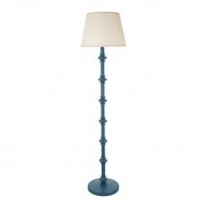 blue floor lamp with white tapered shade