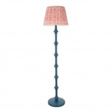 blue floor lamp with pink ripple pattern shade