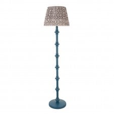blue floor lamp with grey ripple pattern shade