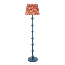 blue floor lamp with orange zigzag pattern shade