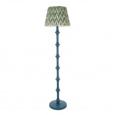 blue floor lamp with green zigzag pattern shade