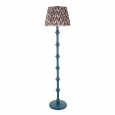 blue floor lamp with grey zigzag pattern shade