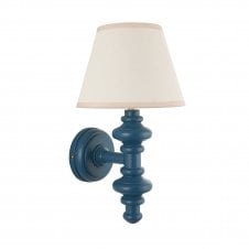 blue wall light with white shade