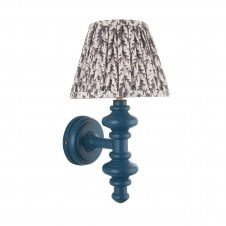 blue wall light with grey leaf pattern shade
