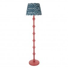 pink floor lamp with blue ikat pattern shade