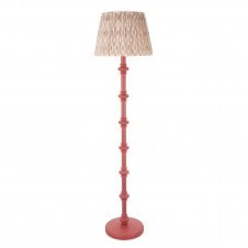pink floor lamp with neutral ikat pattern shade