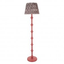 pink floor lamp with grey ikat pattern shade