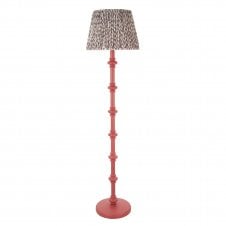 pink floor lamp with grey leaf pattern shade