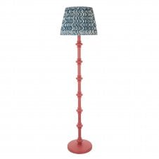 pink floor lamp with blue ripple pattern shade
