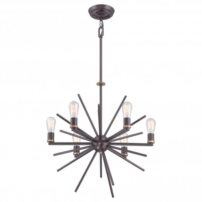 CARNEGIE industrial vintage style 6lt chandelier pendant in a bronze finish