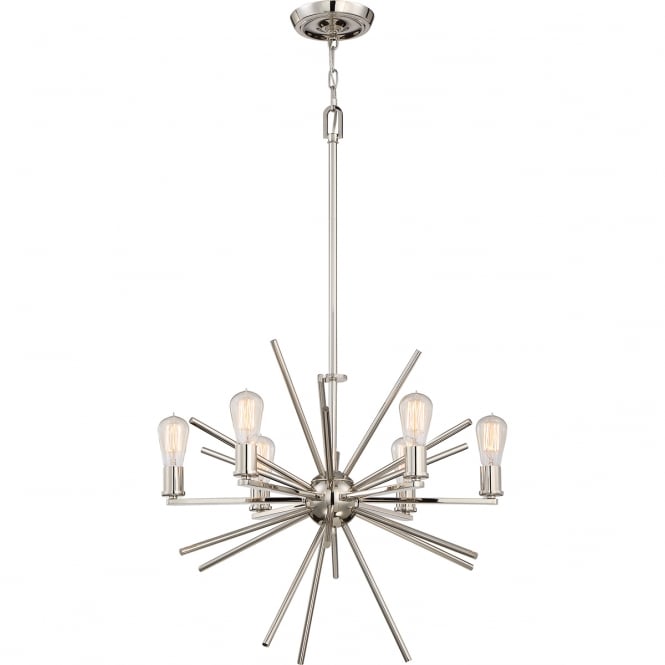 CARNEGIE industrial vintage style 6lt chandelier pendant in a silver finish