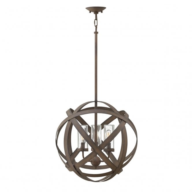 CARSON 3 light exterior chandelier in vintage iron with seeded glass shades