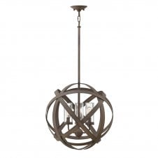 CARSON 3 light exterior chandelier in vintage iron with seeded glass shades