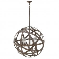 CARSON 5 light exterior chandelier in vintage iron with seeded glass shades