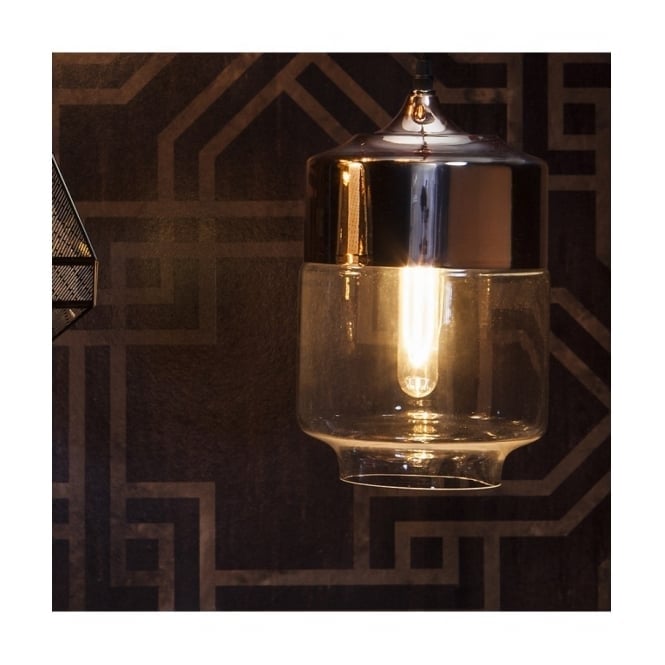 CARTER vintage ceiling pendant with clear glass and copper plated shade *Last One*