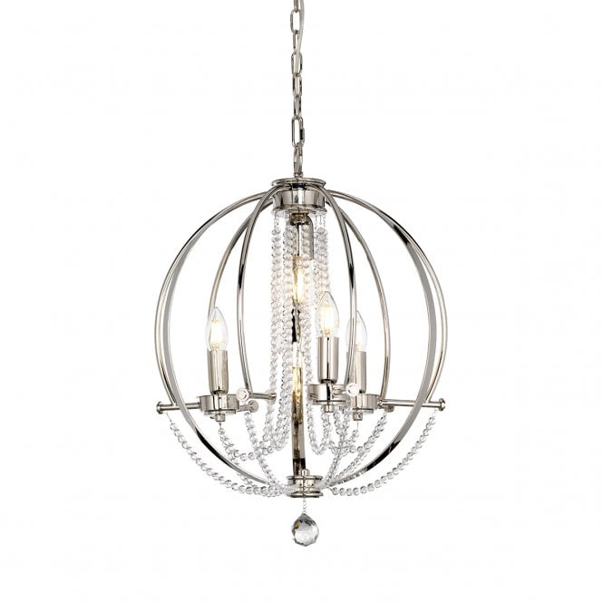 CASSIE 4 Light Chandelier Polished Nickel Plated
