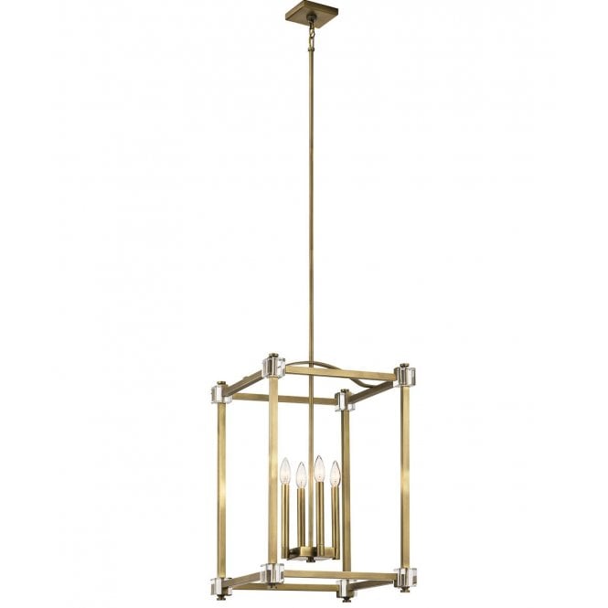 CAYDEN 4 Light Large Ceiling Pendant in Natural Brass with Crystal