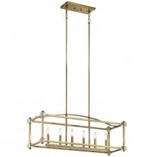 Linear natural brass kitchen island over table chandelier