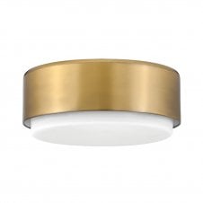 lacquered brass flush ceiling light with etched opal glass