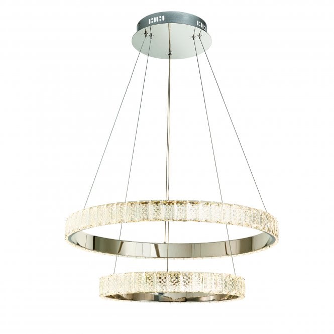 CELESTE two ring LED ceiling pendant in chrome with crystal detail