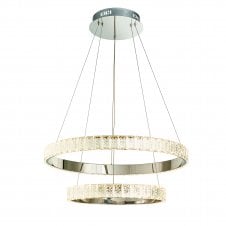 chrome and crystal LED 2 ring ceiling pendant