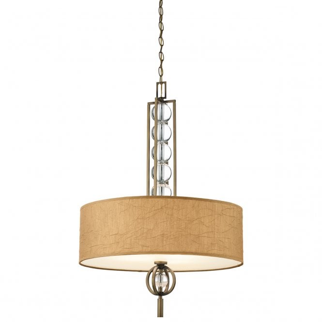 CELESTIAL modern ceiling pendant in bronze with crystal spheres & fabric shade