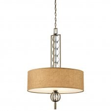 modern ceiling pendant in bronze with crystal spheres & fabric shade