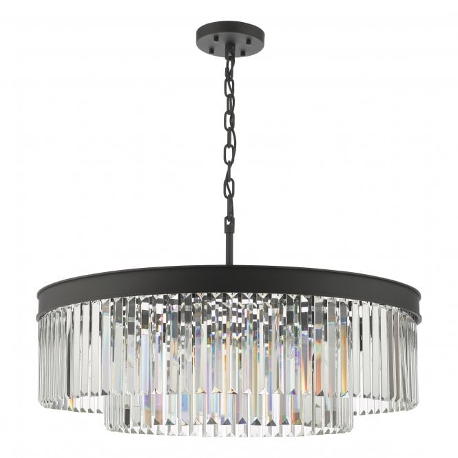 CELEUS Large Drum Chandelier in Anthracite with Baguette Cut Crystal Drops